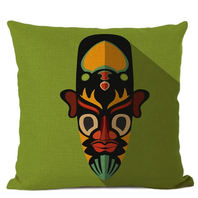 African Ethnic Tribe Totem Linen Cushion Cover Symbol Colorful Mask Printed Gallery Art Decor Pillow Case Fundas De Cojin