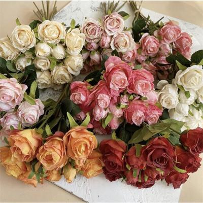 13-head Charred Edge Rose Simulation Flower Bouquet, Vintage Photography Prop for Home Decoration