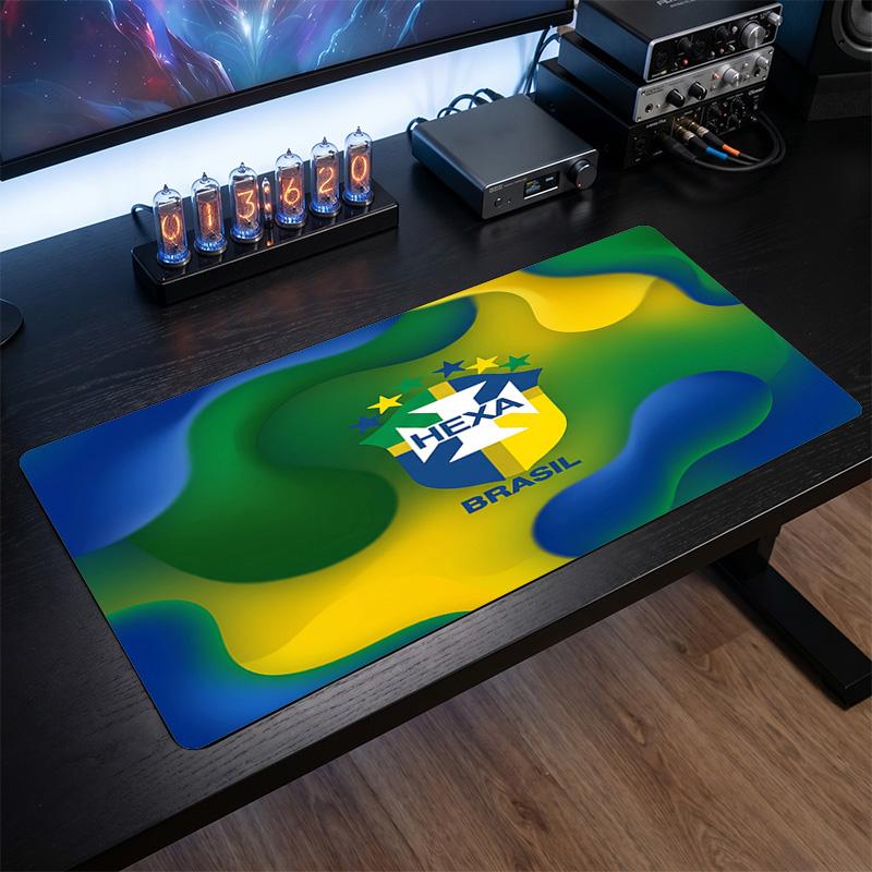 Podložka pod myš s logem brazilského fotbalu, prodloužená protiskluzová gumová podložka na stůl pro hraní her, kancelář, notebook, dárek pro fanouška