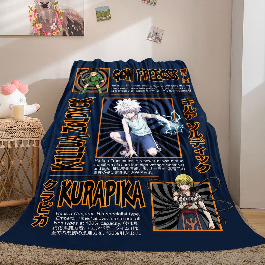 Hunter×Hunter Global 2D Print Flannel Blanket, Anime Character Print for Sofa, Cozy Travel Picnic Throw Rug_LIAN