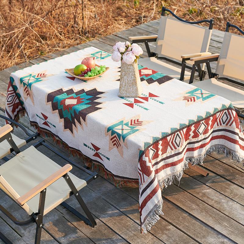Outdoor Camping Tablecloth Rectangular Cotton And Linen Retro Picnic Tablecloth Lawn Moisture-Proof Floor Mat Tent Equipment Blanket
