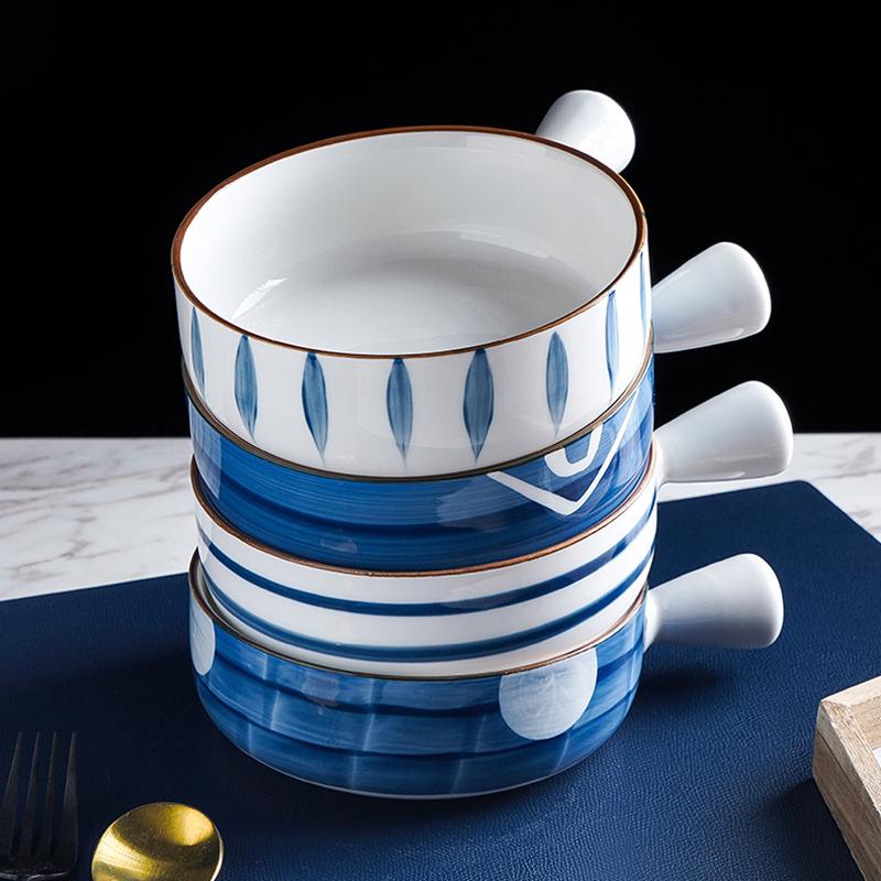 6 inch Porcelain Baking Plate with Handle Dessert Bowl Ramekin Baker Dinner Plate Pasta Dishes Microwave Oven Safe Dinnerware