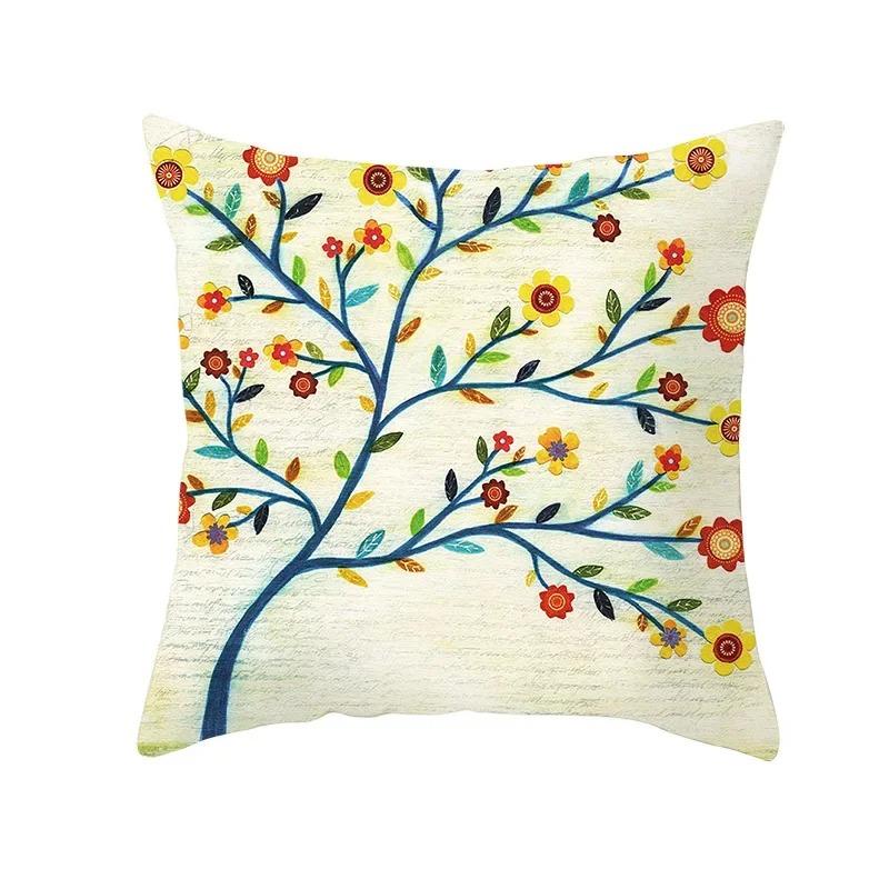 Home Decor Colorful Tree & Flower Pattern Pillow Covers Pattern Cushion Cover Suitable For Sofa Bedroom Car Pillow Cover