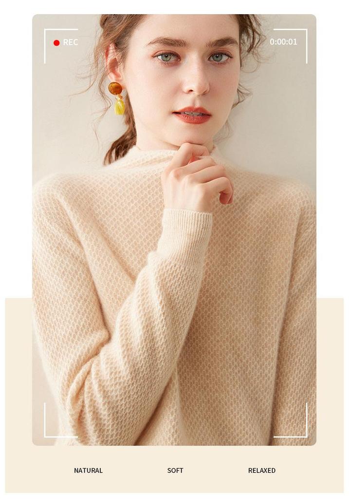 2024 Autumn-Winter Women's Cashmere Honeycomb Stitch Turtleneck Sweater
