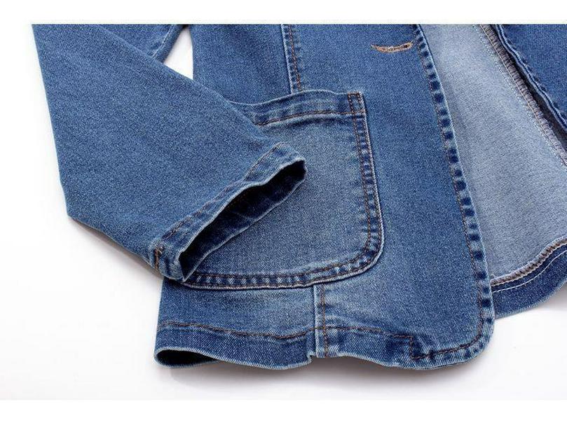 Dameslimfit denimjakke, dresskrage, ensfarget, cardigan med én knapp - trendy vår og høst