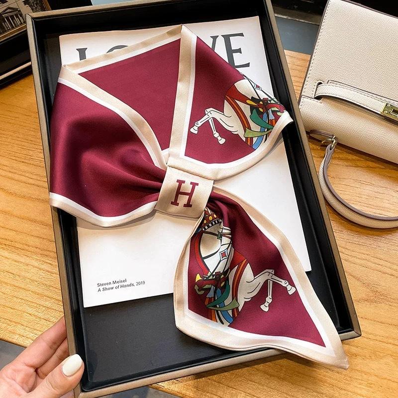 Floral Print Neckerchief Hair Bands Scarf for Women Fashion Headbands Small Neck Scarves 15x75cm EMA