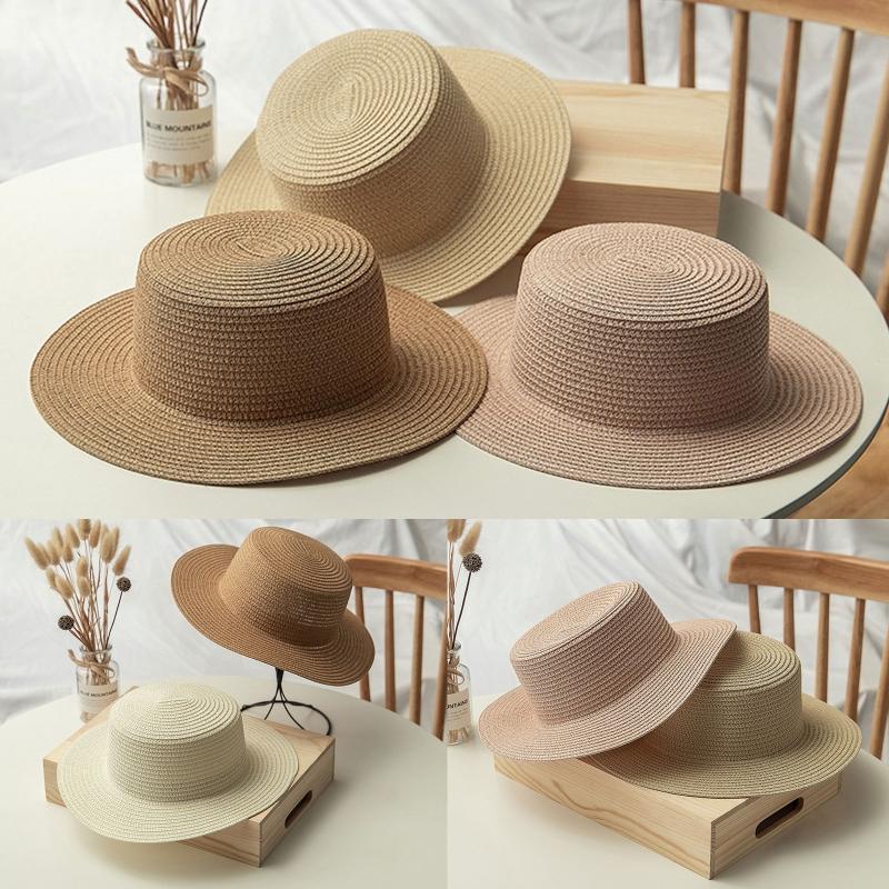 Summer Wide Brim Straw Hat Women Wide Brim Vacation Beach Hat Simple Foldable Travel for Sun Hat Sunscreen UV for Sun Ca