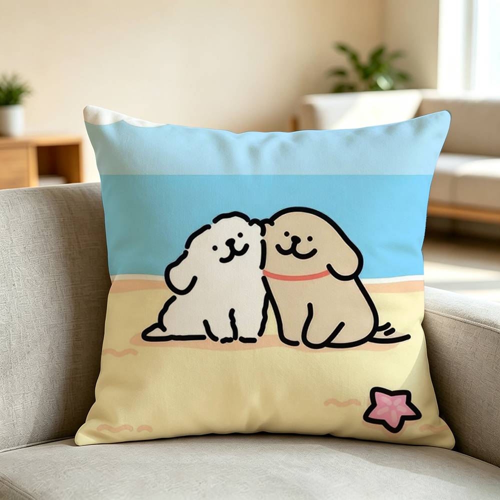M-maltese cartoon Cartoon Pillow Case Square Double-Sided Sofa Cushion Cover Bedroom Bedside Pillow