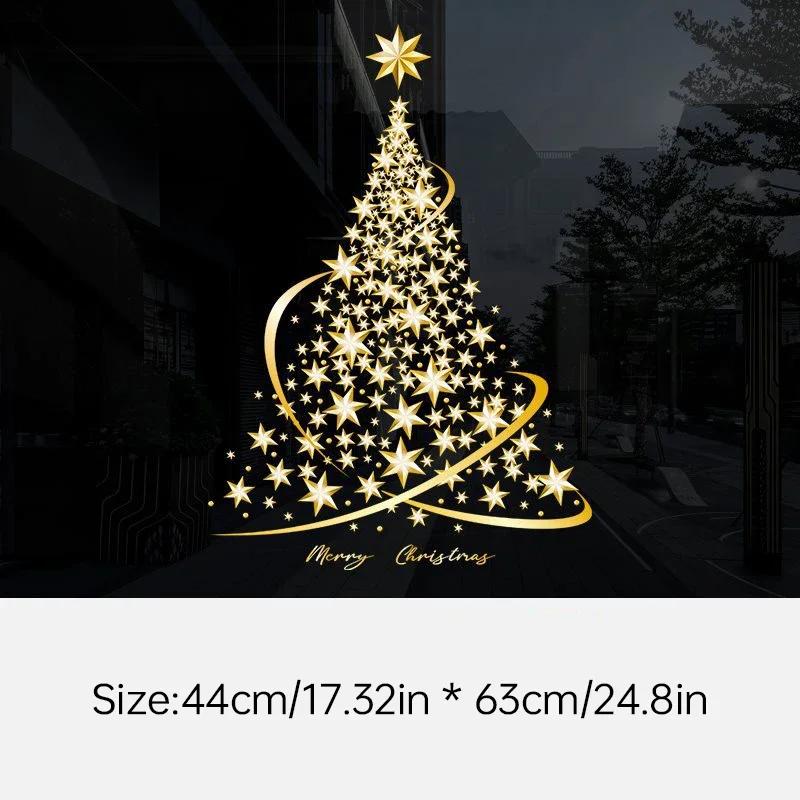 1 Stück Große Goldene Weihnachtsbaum Fensteraufkleber für Glas, Weihnachtsaufkleber Heimdekorationen Feiertags-Weihnachtsdekoration 2024