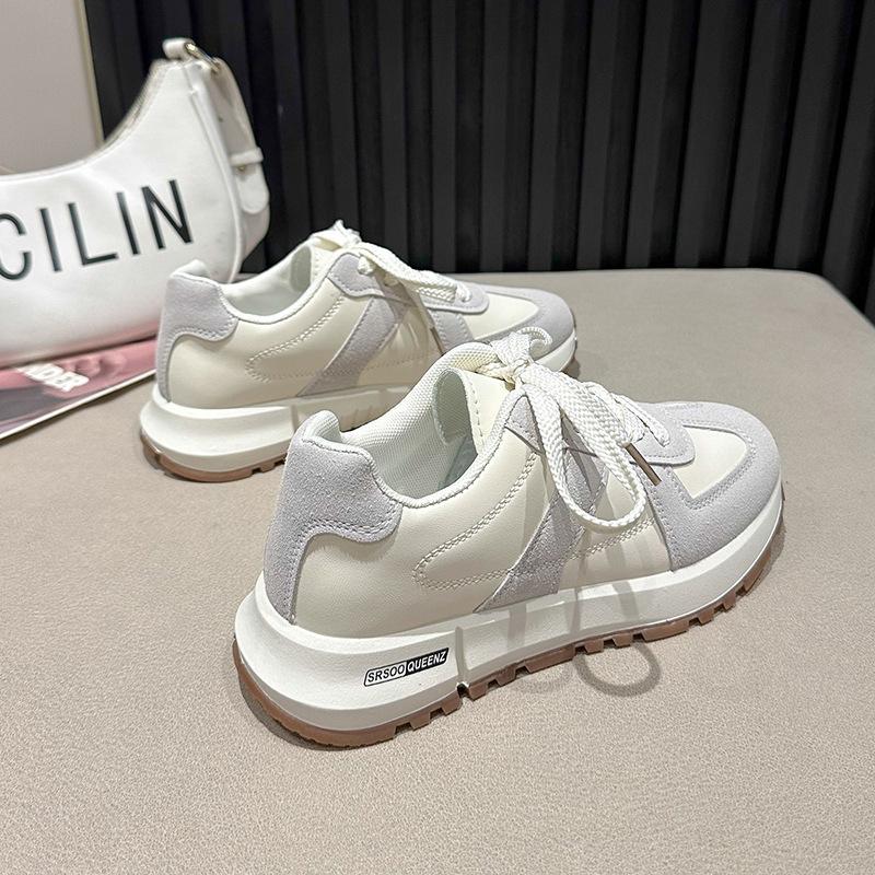 2025 spring new women's shoes waffle gump sports shoes color matching round head platform casual dad shoes German training shoes tide