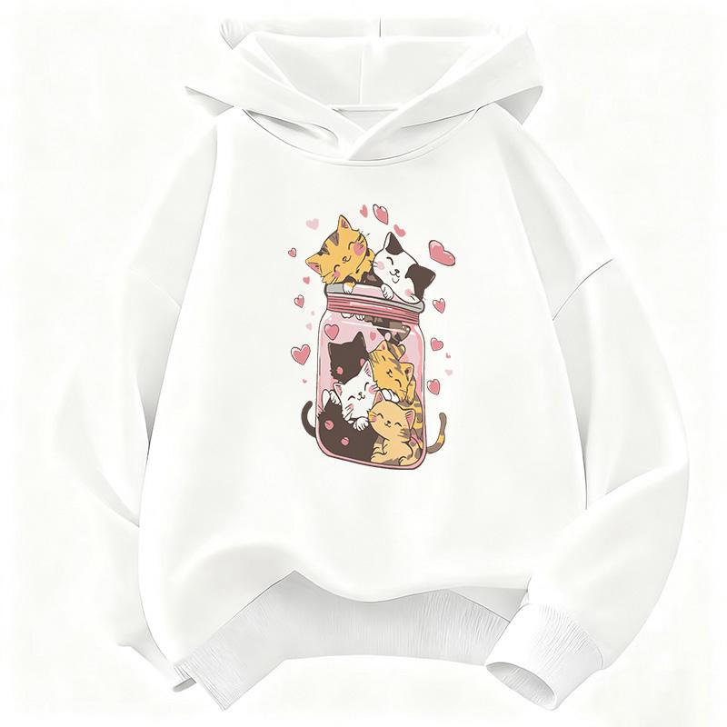 Happy Cat Lover Design Y2k Hooded Kids Children's Sweatshirt Cute Hoody for Boys Girls Autumn Winter Casual Hoodies