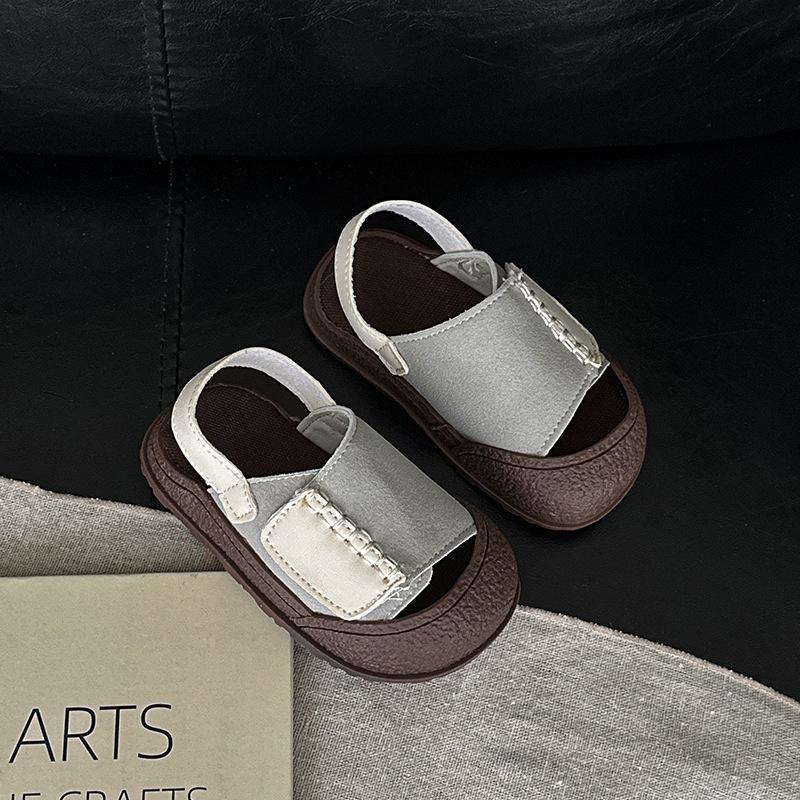 Kids Beige Brown Color Block Closed-Toe Casual Sandals 15 бежевый
