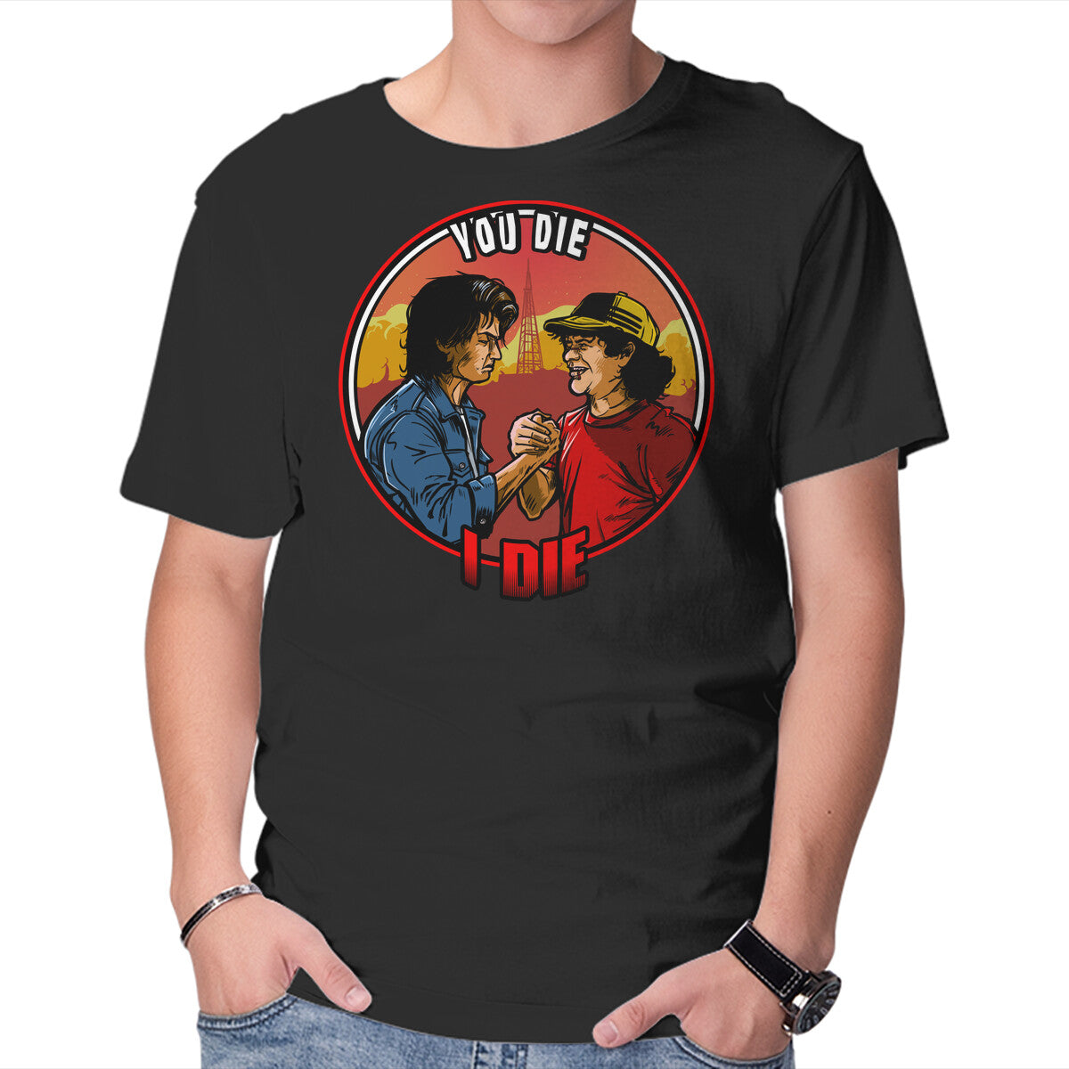 Unisex Crew Neck T-Shirt Hawkins Handshake Graphic Short Sleeve Casual Tee XL