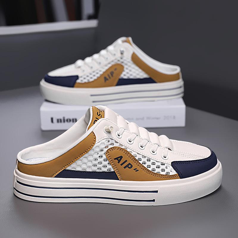 

2025 летние новые мужские туфли без каблука полутапочки повседневные дышащие сетчатые ленивые туфли с одной педалью сумка для головы волочащиеся туфли 42