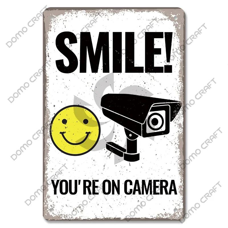 Warning CCTV Tin Signs Metal Plaque Notice  Hour Security Camera Vintage Poster Metal Plate Wall Decor for Mall Shop Bar Home