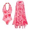 Spot European and American new printed one-piece swimsuit women's vacation beach fringed skirt 11111