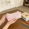Lace Trim Pencil Case with Top Closure, Embroidered Heart Design for School Supplies, Desk Storage and Journaling