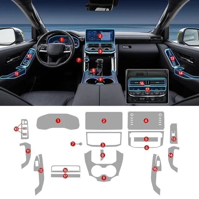 For Toyota Land Cruiser 2024 Interior TPU Protective Film Car Navigation Gear Box Panel Sticker Anti-scratch Styling