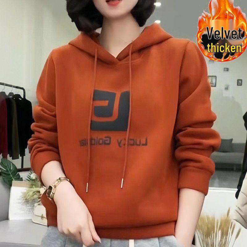 

Women s Fleece-Lined Hooded Sweatshirt - Thick, Loose, Trendy Korean Style for Autumn/Winter S - for 60-80 jin