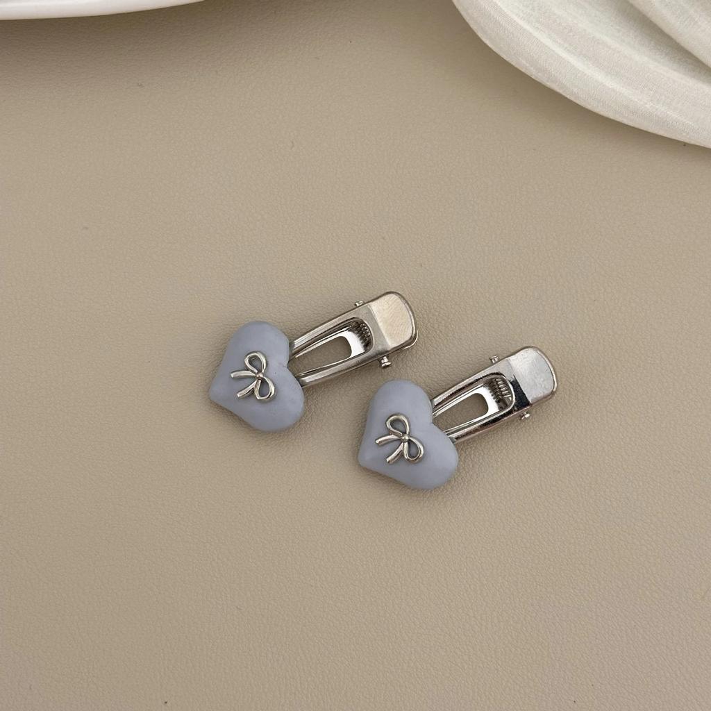 Korean New Style Sweet Cute Silver Bow Faux Leather Duckbill Clip Hair Clip Bangs Clips Side Hairpin Fashionable Hair Accessory