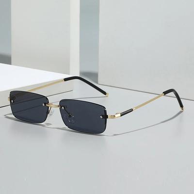 Fashion Rectangle Women Sunglasses Vintage Rimless Clear Ocean Gradient Lens Men UV400 Trending Sun Glasses