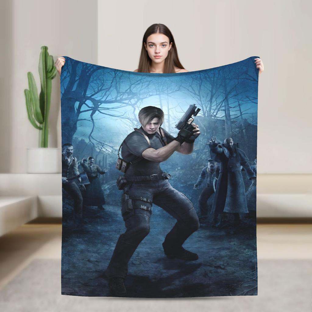 Leon Kennedy Resident 4 Remake Blankets Fleece Video Game Eviled Super Warm Throw Blankets for Bedroom Sofa Bed Rug
