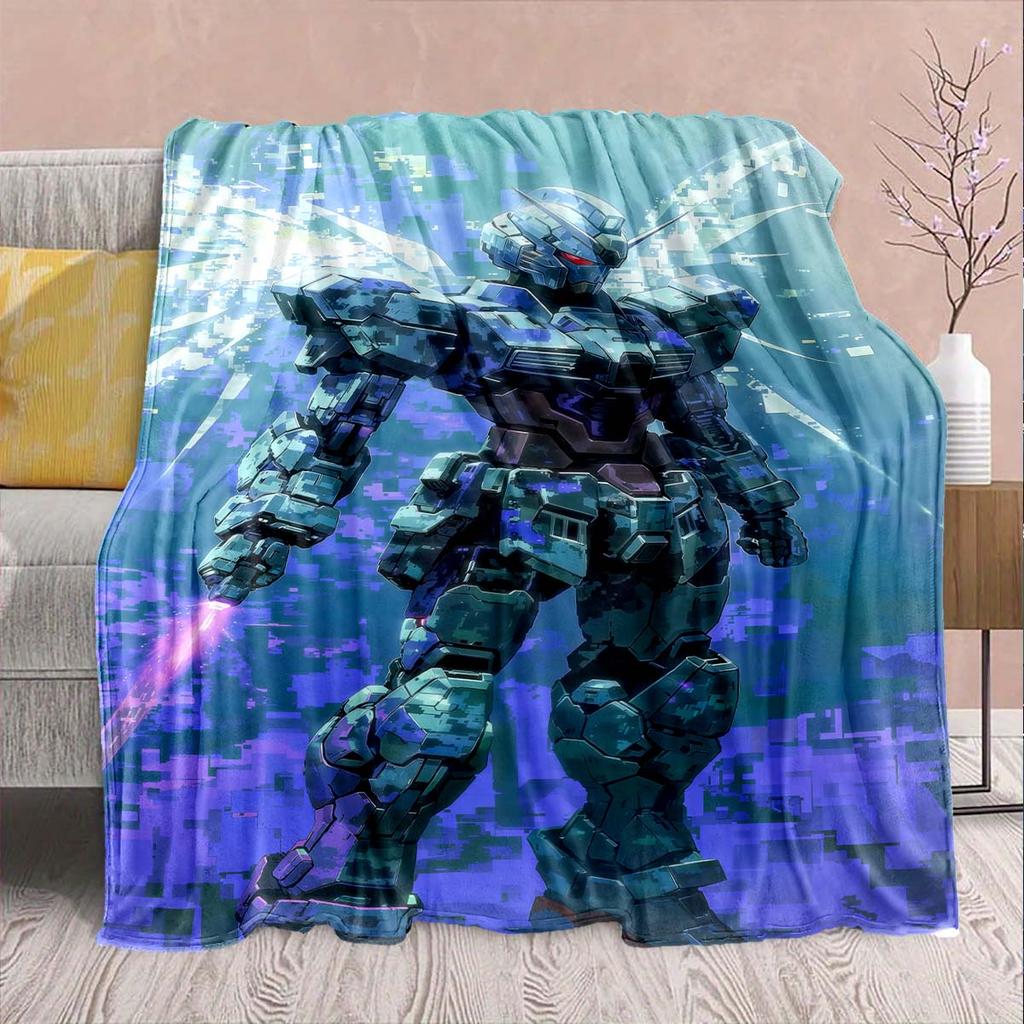 Gundam Anime Flannel Blanket - Soft Warm Perfect for Sofa, Bedding Camping Travel Office Home Decor