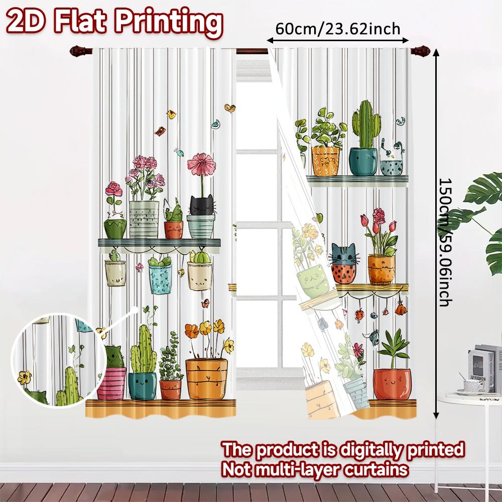 2pcs, 2D FLAT PRINTING Curtains (Without Rod) Floral Shelf Display Halloween Festival Popular Curtains&Drapes Polyester Easy