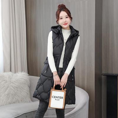 Women's Korean Style Slimming Cotton Vest with Removable Hood - Mid-Length Cardigan for Autumn/Winter