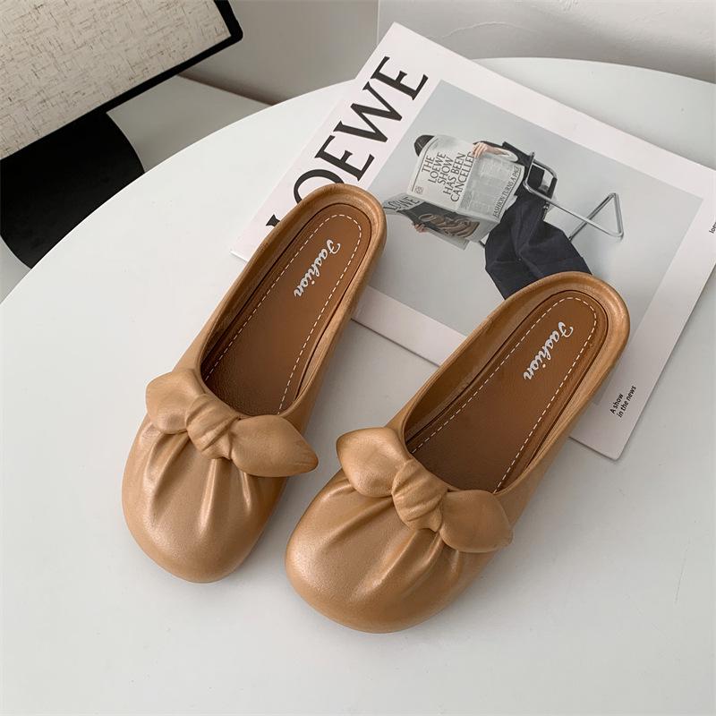 Yuzhihao Women s Flat Bow Slippers - Summer Head-Covering Half Slippers, Fashion Solid Color