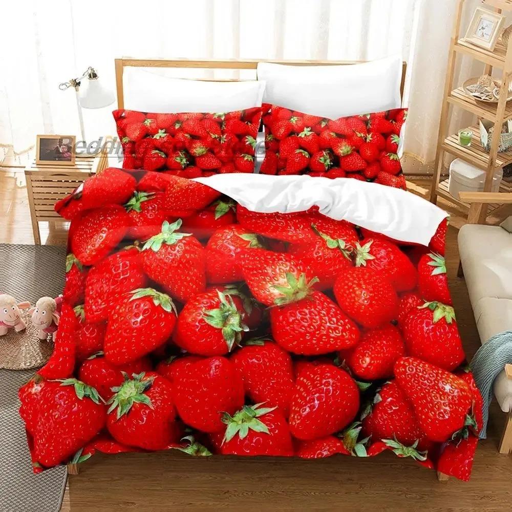 Strawberry Vegetables And Fruits Bedding Set Single Twin Full Queen King Size Bed Set Aldult Boys Bedroom Duvetcover Sets