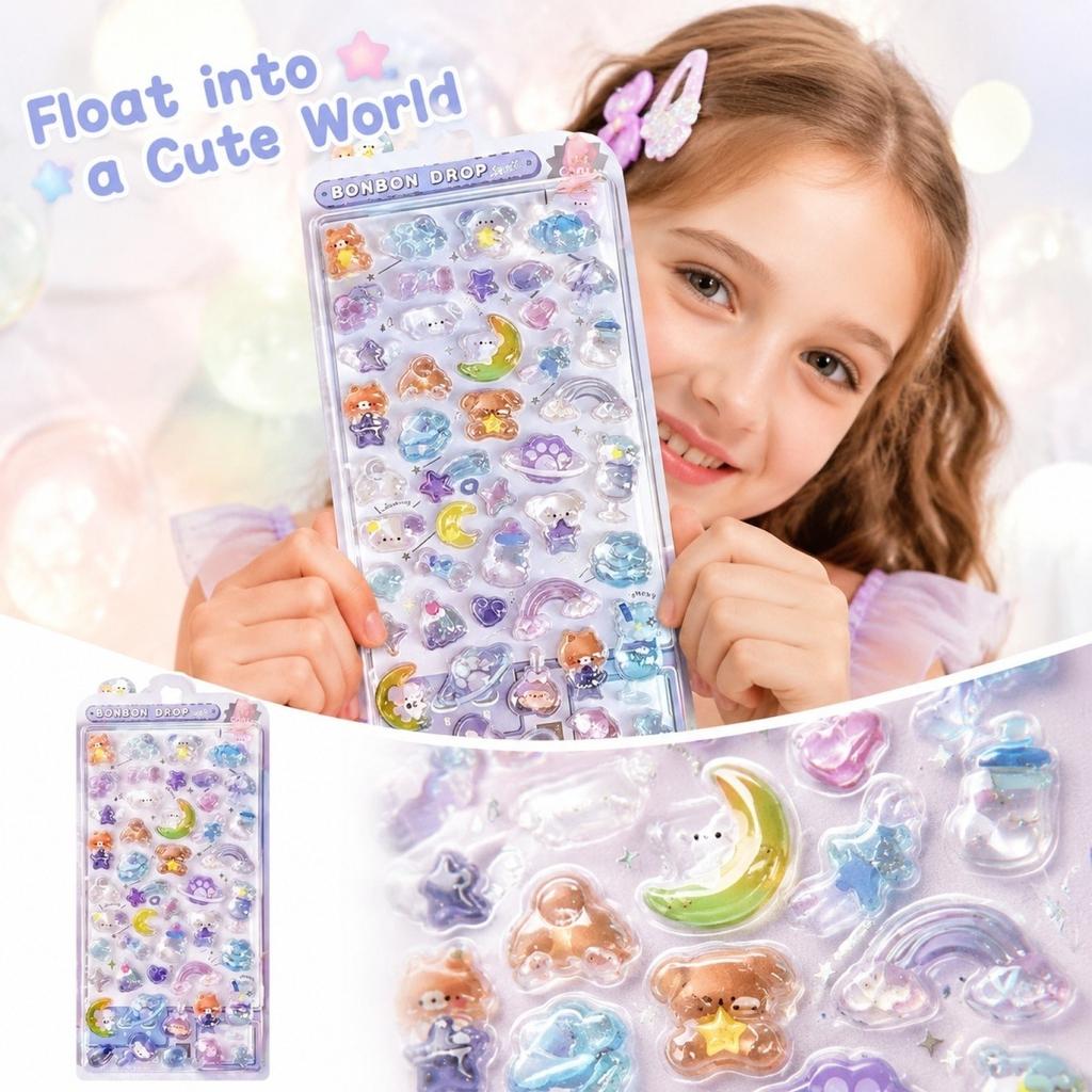 3D Stickers for Kids, Cute Embossed Decorative Stickers for Girls, Fun Stickers