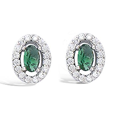 [L7436] - Silver Earrings 'Sissi' Green White Silver (rhodium-plated) - 9x7 Mm