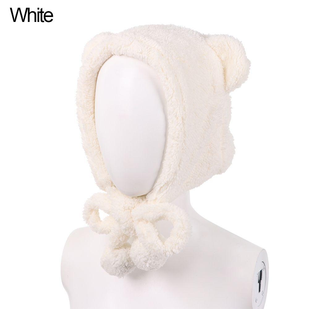 

Women Cute Plush Beanies Caps Winter Hats Earflap Earmuff Bear Ear Hat білий