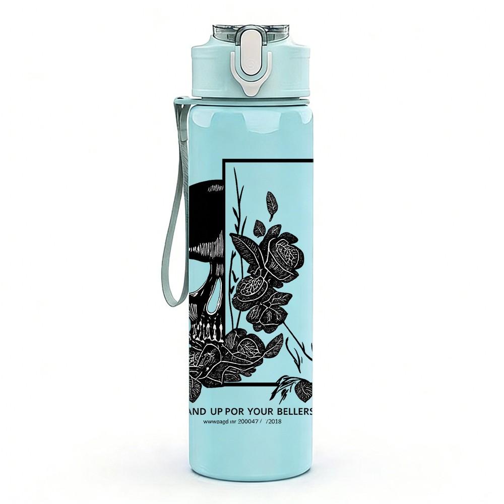 1PC Skull Soldier Monochrome Art 750ml Color Plastic Sports Water Bottle Leakproof Flip Straw Lid Suitable for Sports Office Home Use