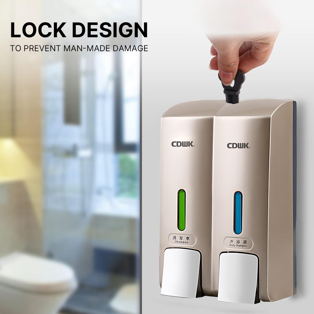 CDWK Hand Soap Dispenser Wall Mount 300ml*2 Safe ABS Soap Dispenser with Clear Window Separated