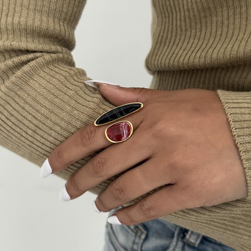 Irregular Gemstone Ring Unique Adjustable Light Luxury Retro Geometric Opening Ring Jewelry Vacation Accessories Gift