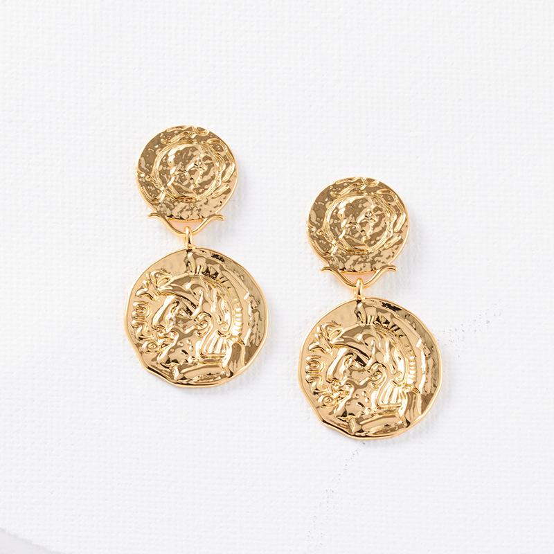 

Позолоченный аватар Золотые серьги-монеты Винтажный среднеархаичный нишевый дизайн высокого класса темная слава золотой