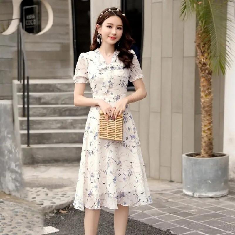 Fairy Summer Floral Print High Waist A Line Dress For Women