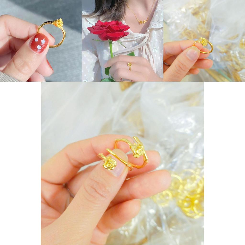 Delicate Floral Design Vietnamese Sand Gold Rose Ring With Adjustable Band For Women