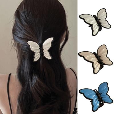 Hair Claw Stable Gripping Thick Spring Anti-Slip Tooth Comb Hair Clip Butterflies Shape Back Head Hair Clip