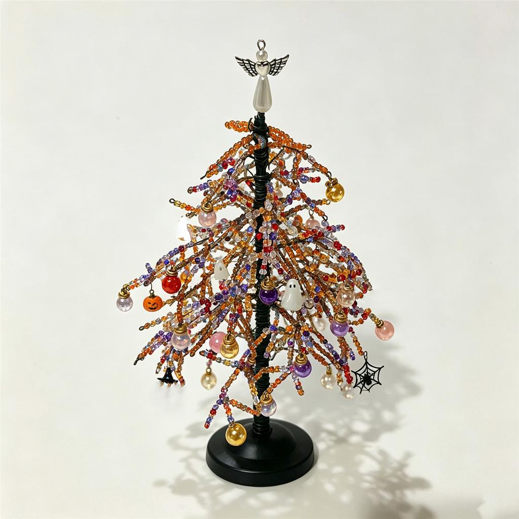DIY Beaded Christmas Tree Kit: 11 Inch Crystal Holiday Craft Set with Colored Beads, Metal Frame, Angel Topper, Decorative Ornaments, Warm Glow