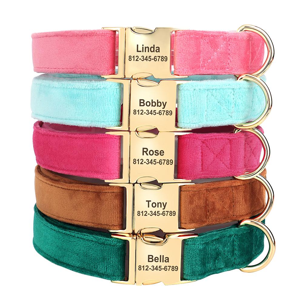 

Custom Dog Collar Soft Velvet Dog Collars Winter Personalized Pet ID Tag Plush Necklace for Small Larges Dogs Pug Free Engraving S