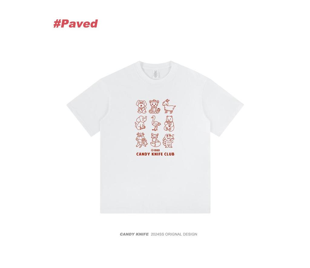 Korean Animal Print Loose Minimalist Unisex Short Sleeve T-Shirt - Summer Casual Round Neck Top