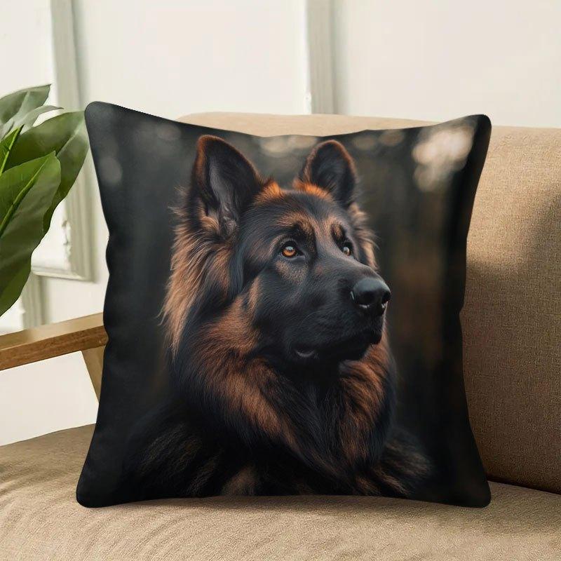 1pc Short Plush Decorative Single-Sided Printed Ultra-Soft Fabric Pillowcase, German Shepherd Pattern, Hand And Machine Washable, Suitable for Bedroom