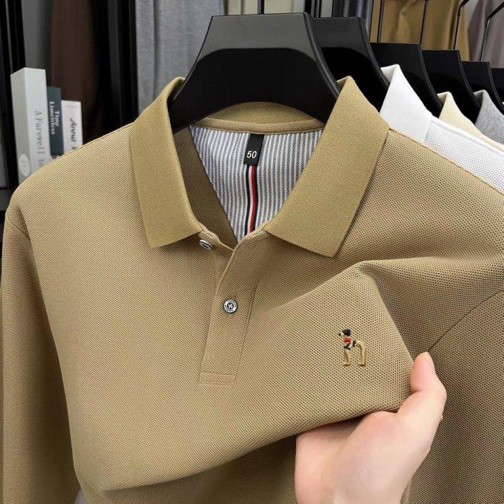 100% Pure Cotton Men'S Long Sleeved Polo Shirt Autumn New High-End Brand Little Bee Embroidery Design Casual Top Golf T-Shirt
