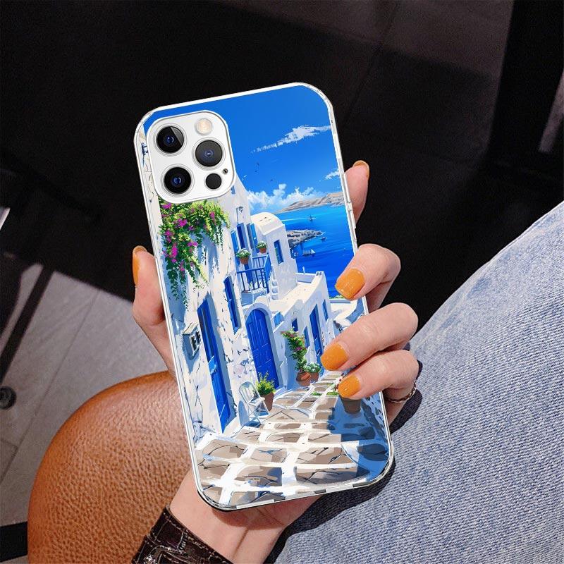 Greece In Summer Santorini Phone Case For iPhone 13 12 Mini 11 Pro Max XS XR X SE 7 8 Plus 5S 5 6S 6 Gift Print Cover Fundas