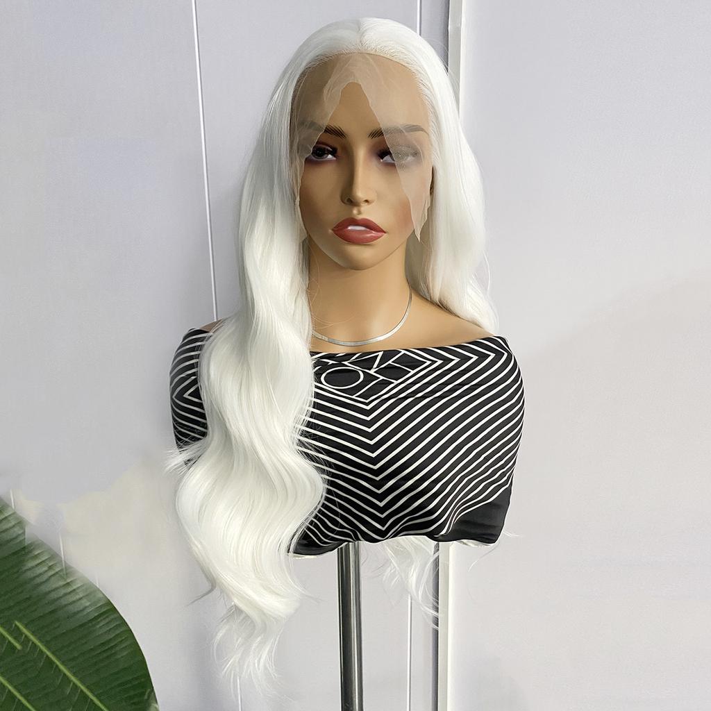 AIMEYA White Lace Wig 13x4 Long Body Wave Lace Front Synthetic Hair Wigs for Women Natural Hairline Daily Wear Cosplay Party