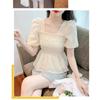 Chiffon Shirt for Women Short-sleeved Waist-hugging Shirt Fashionable High-end and Chic Puff Sleeve Square Collar