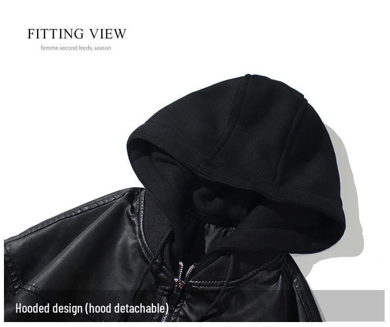Men's Casual Hooded PU Leather Motorcycle Jacket